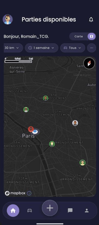 DuelFinder — Vue carte des parties disponibles